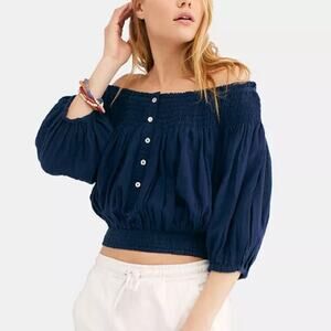 Free People We The Free Dancing Till Dawn Smocked Off-the-Shoulder Top cropped S
